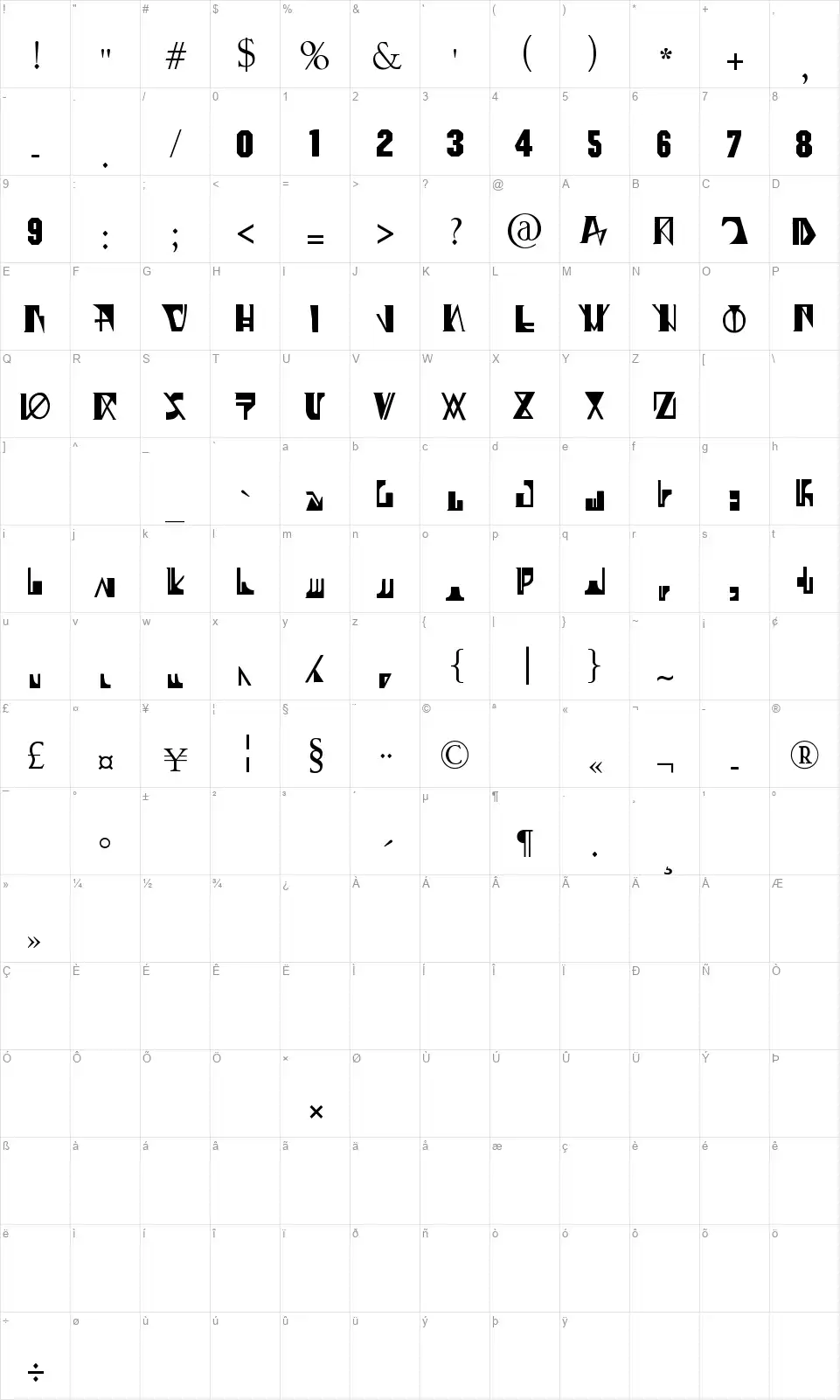 07 Ghost Zaiphonfont character map