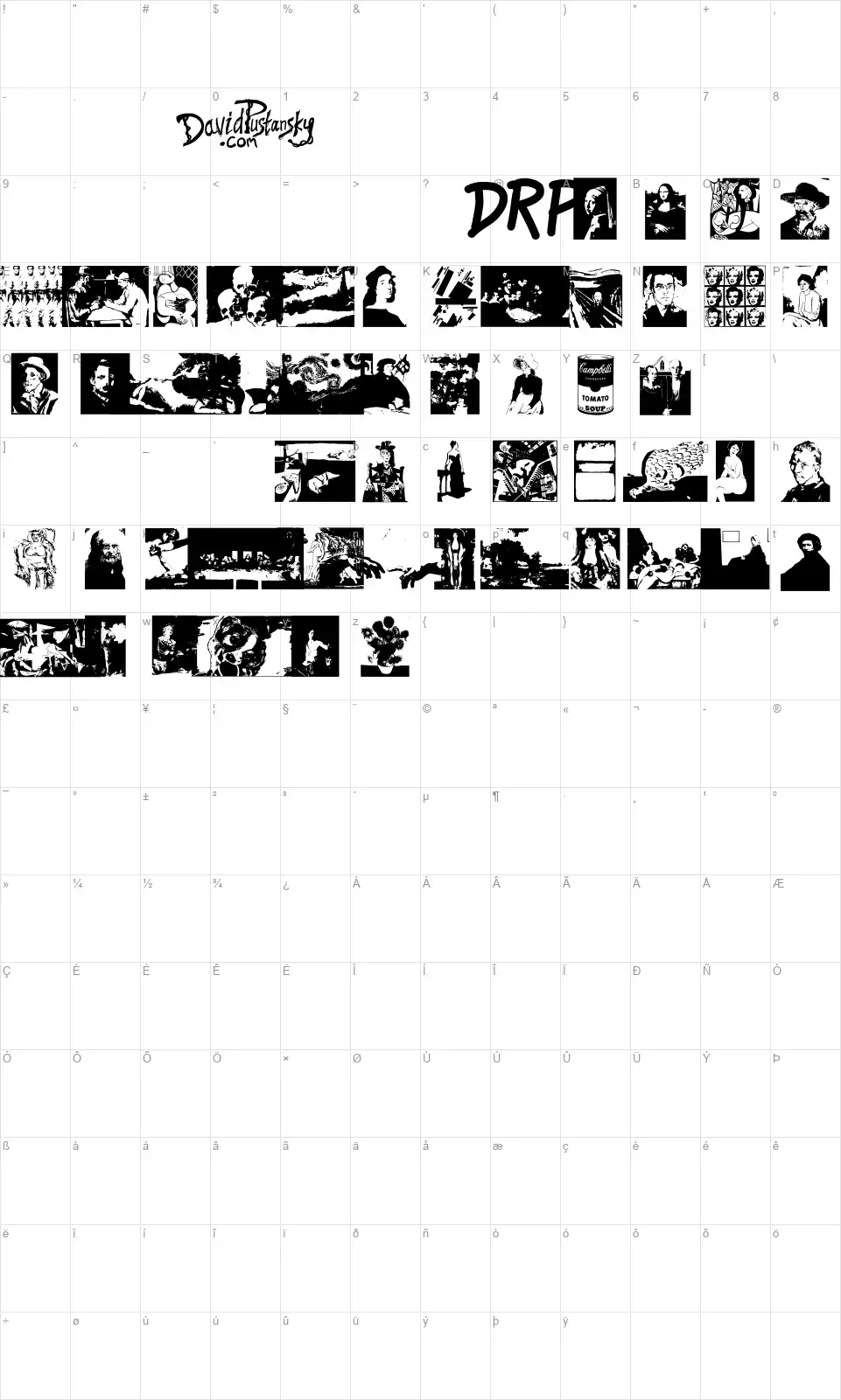 A Work Of Artfont character map