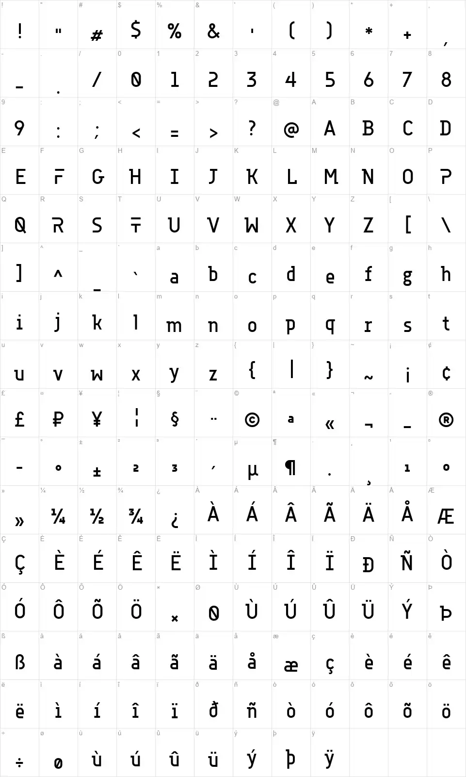Accuratistfont character map