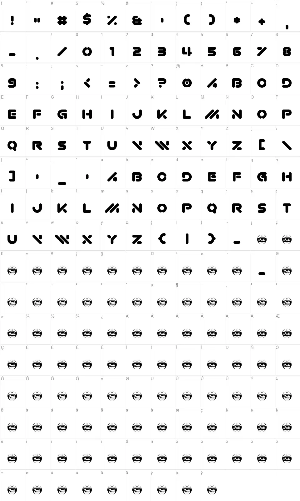 Acorn Caravanfont character map