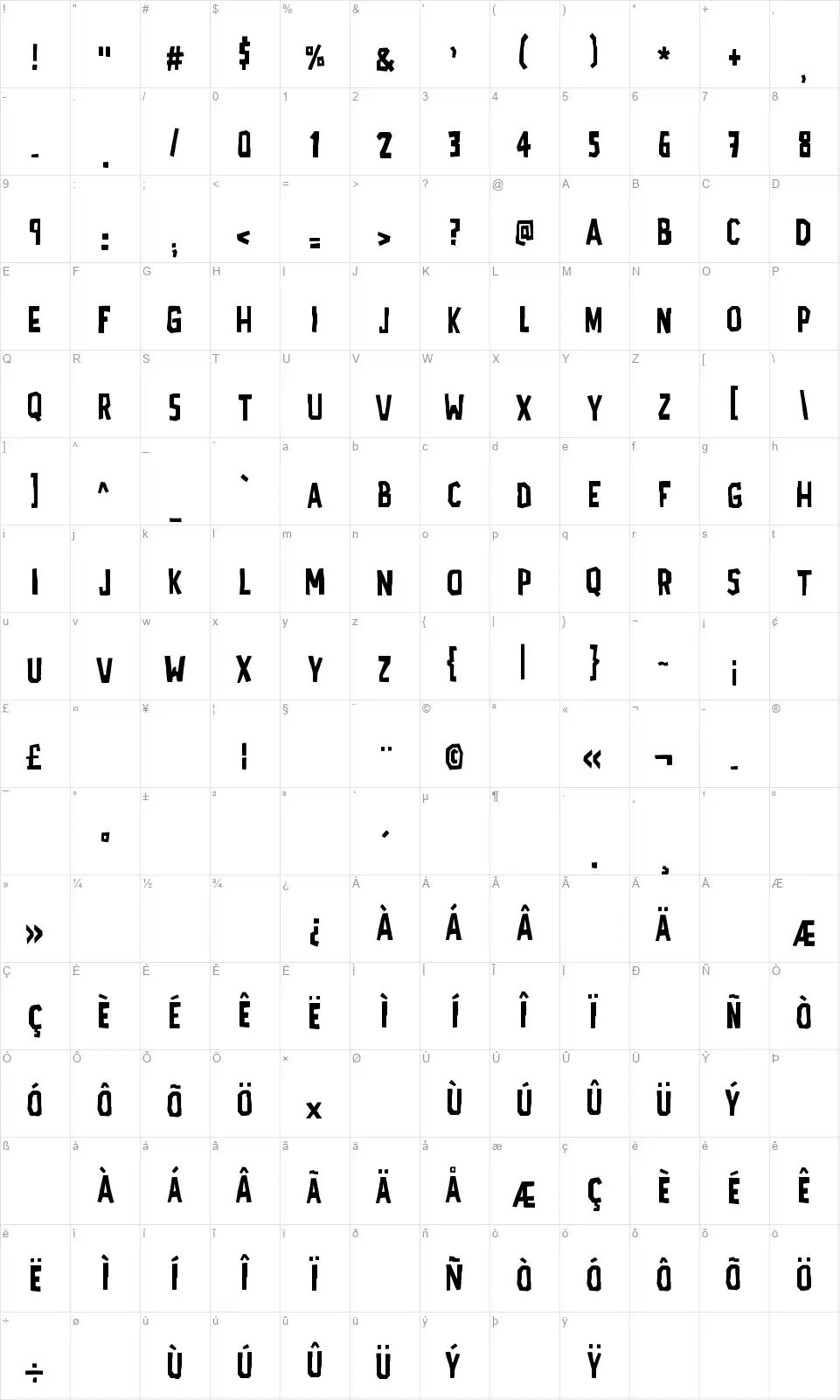 AD Polaquitafont character map