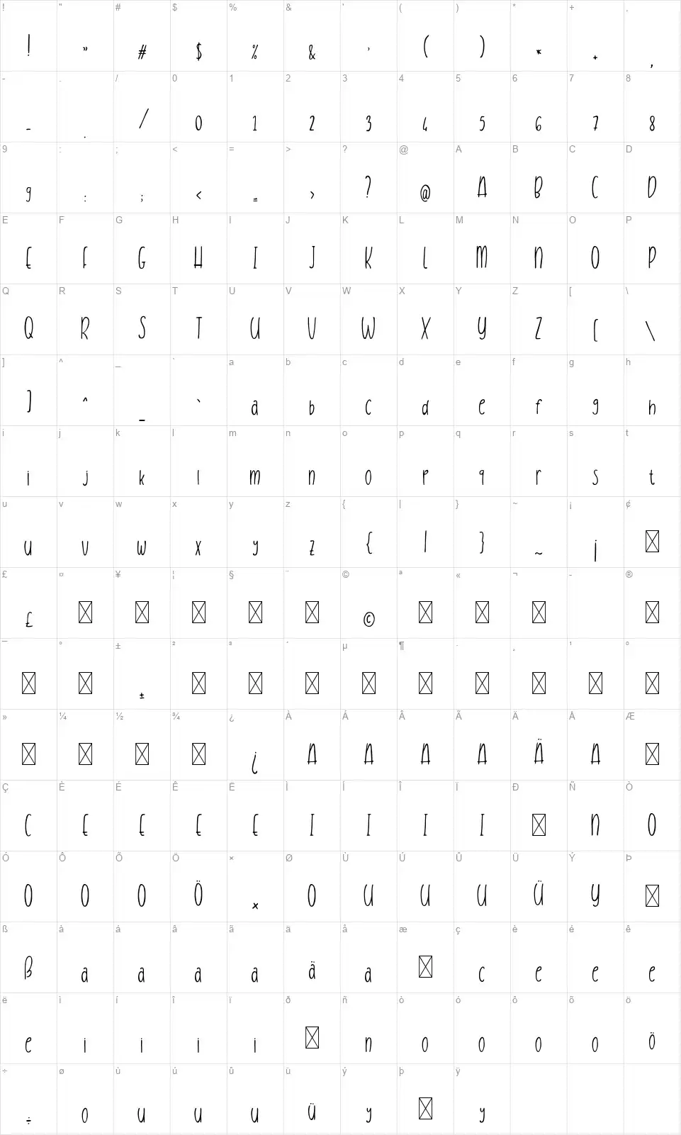 After Sunsetfont character map