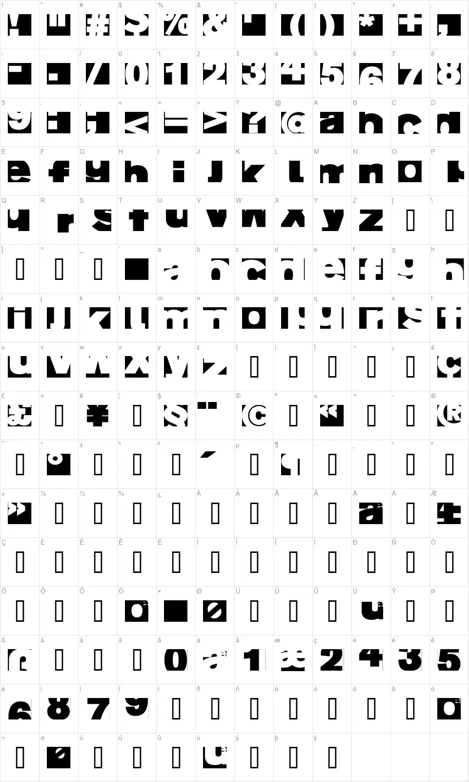 AI Fragmentfont character map