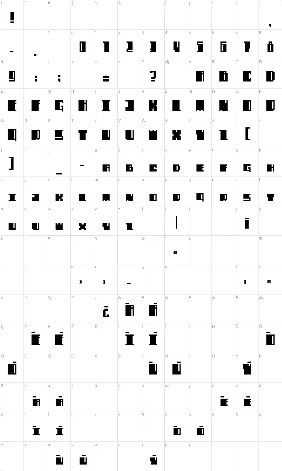 Alachuafont character map