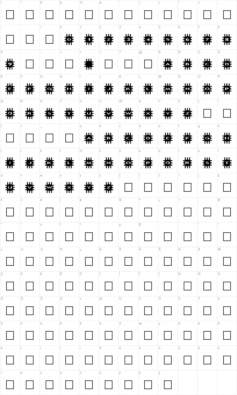 AlphaShapes gridsfont character map