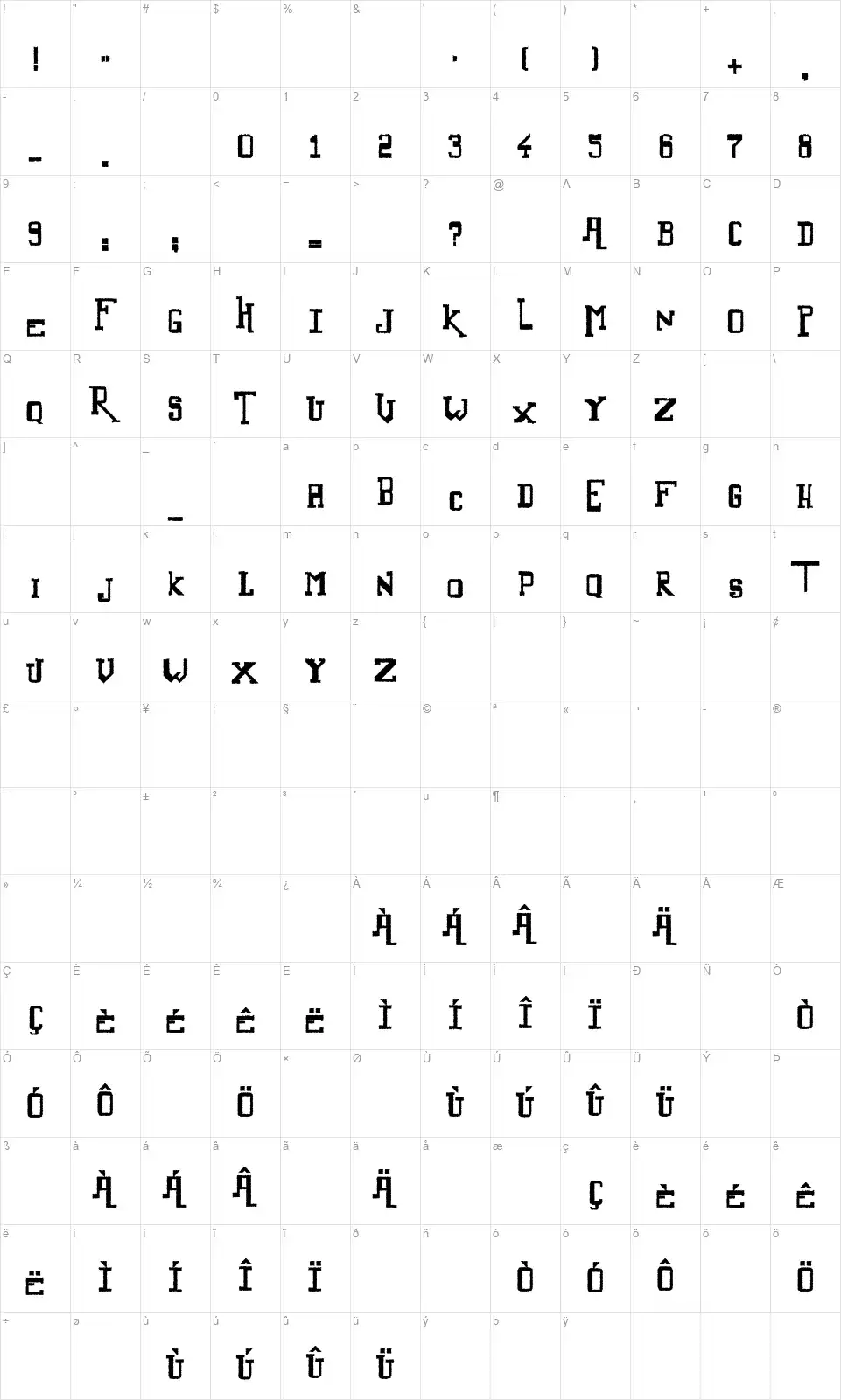 Alternatefont character map