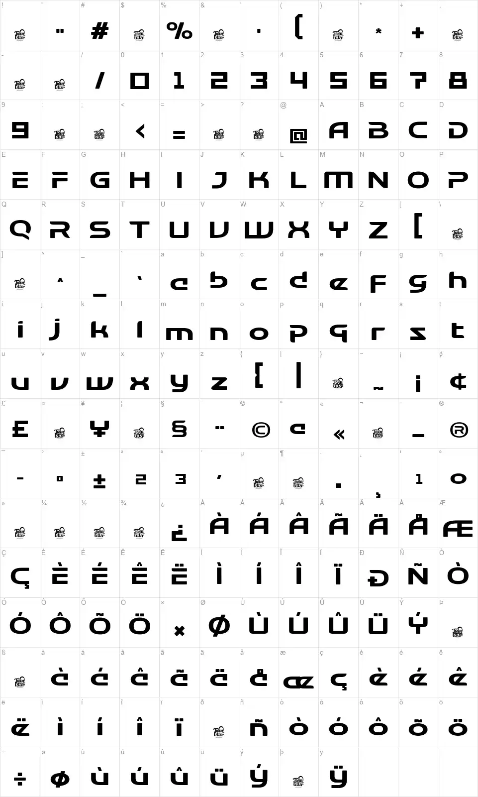 Altronedfont character map