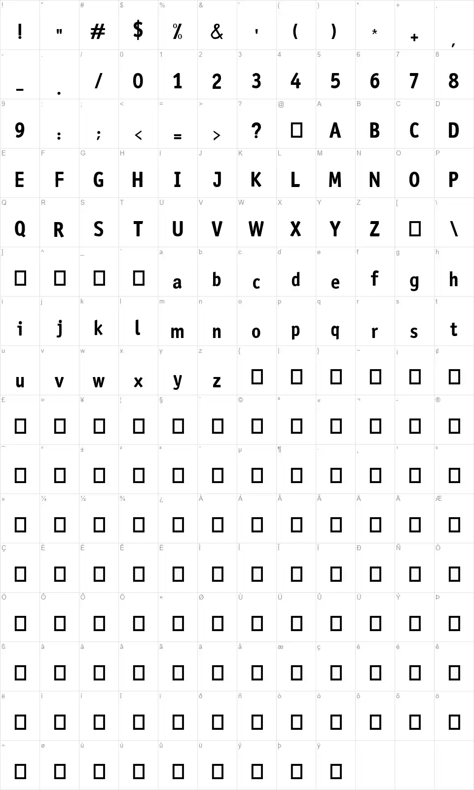 Amazon Karakter haritası Amazonfont character map