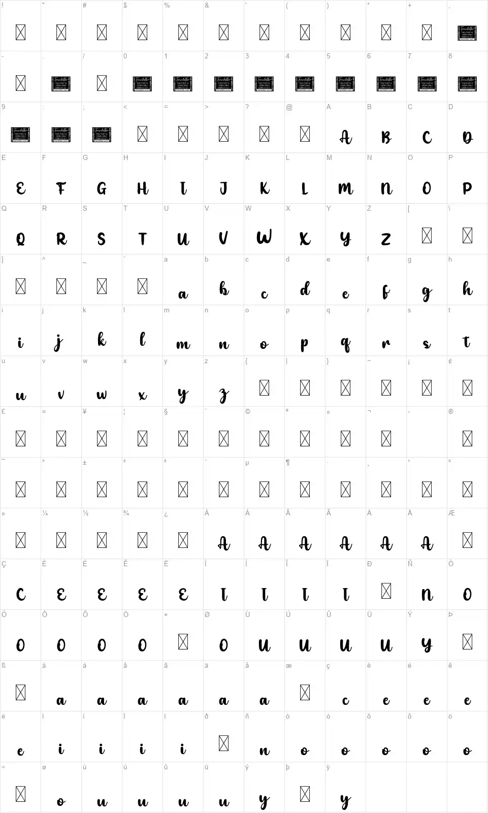 Anethystafont character map