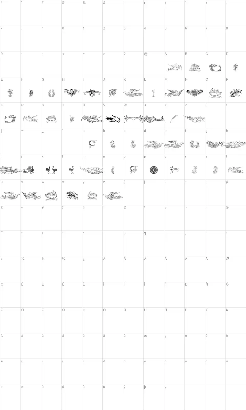 Aprendiz Caligraficofont character map