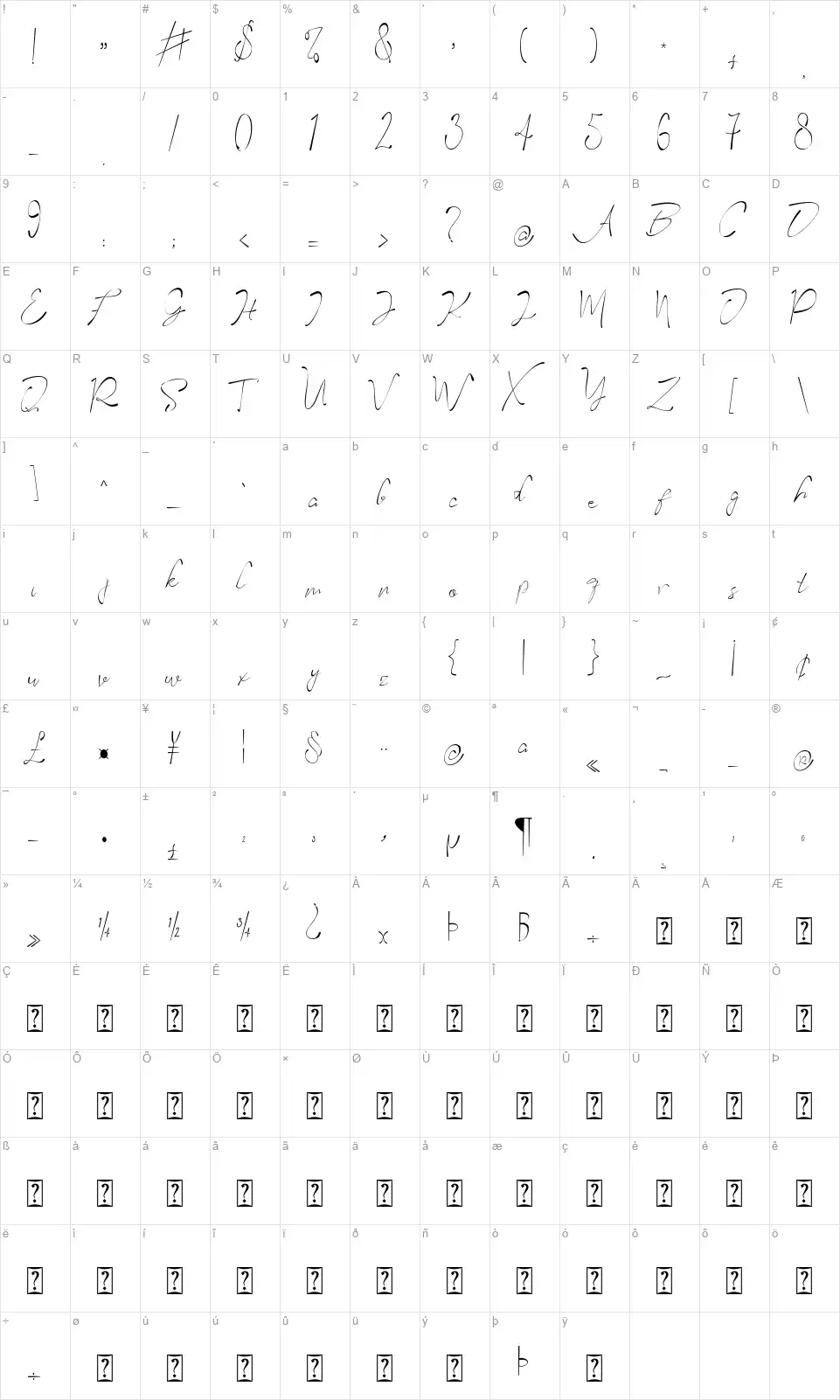 Arra Yasminefont character map