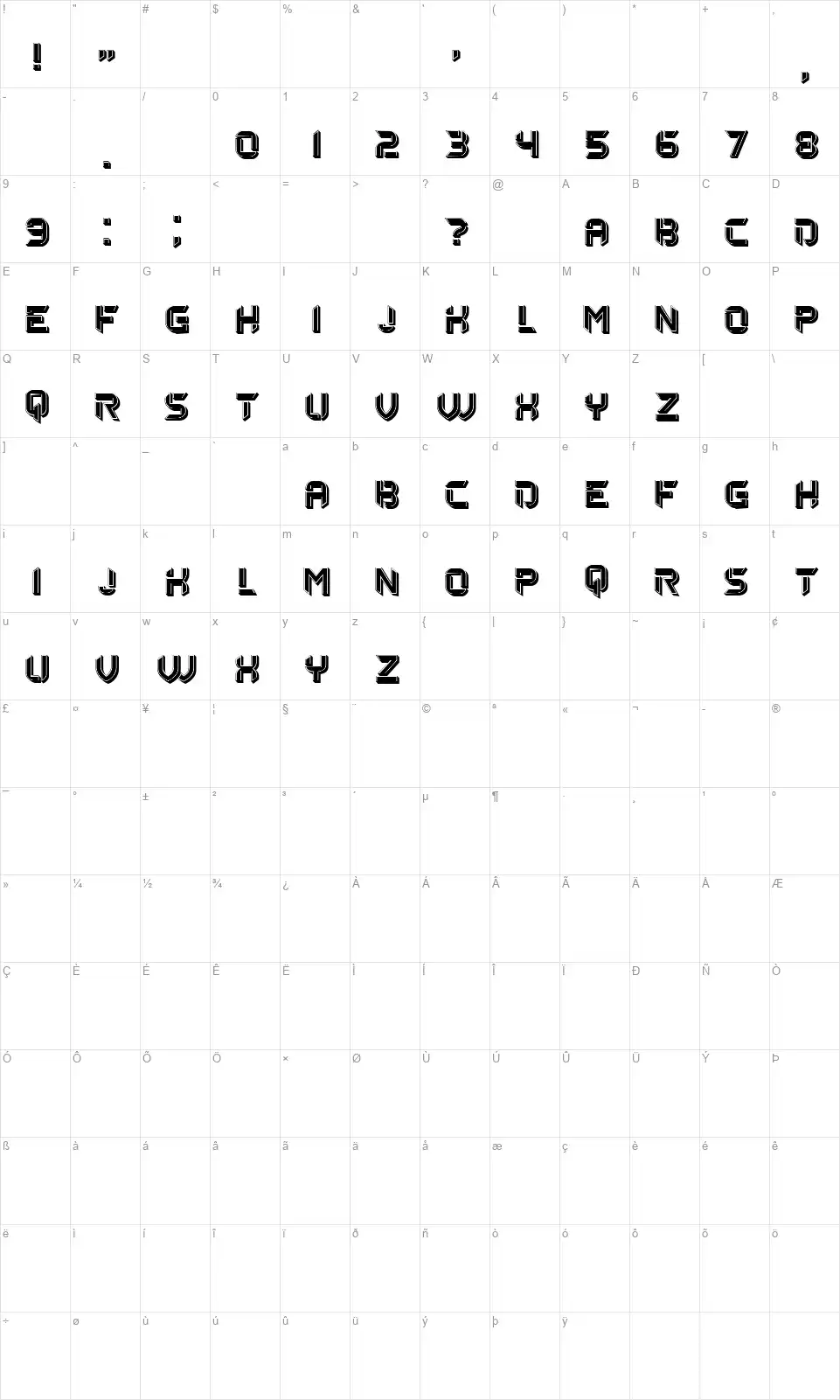 Arredamentofont character map