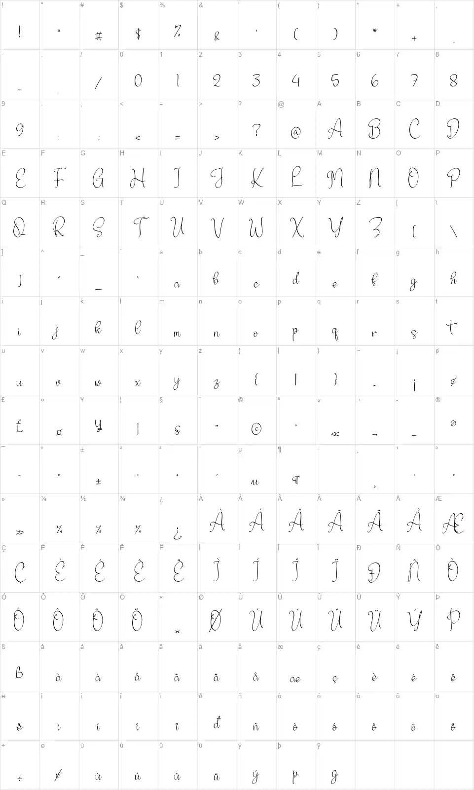 Atlenta Battlenyfont character map
