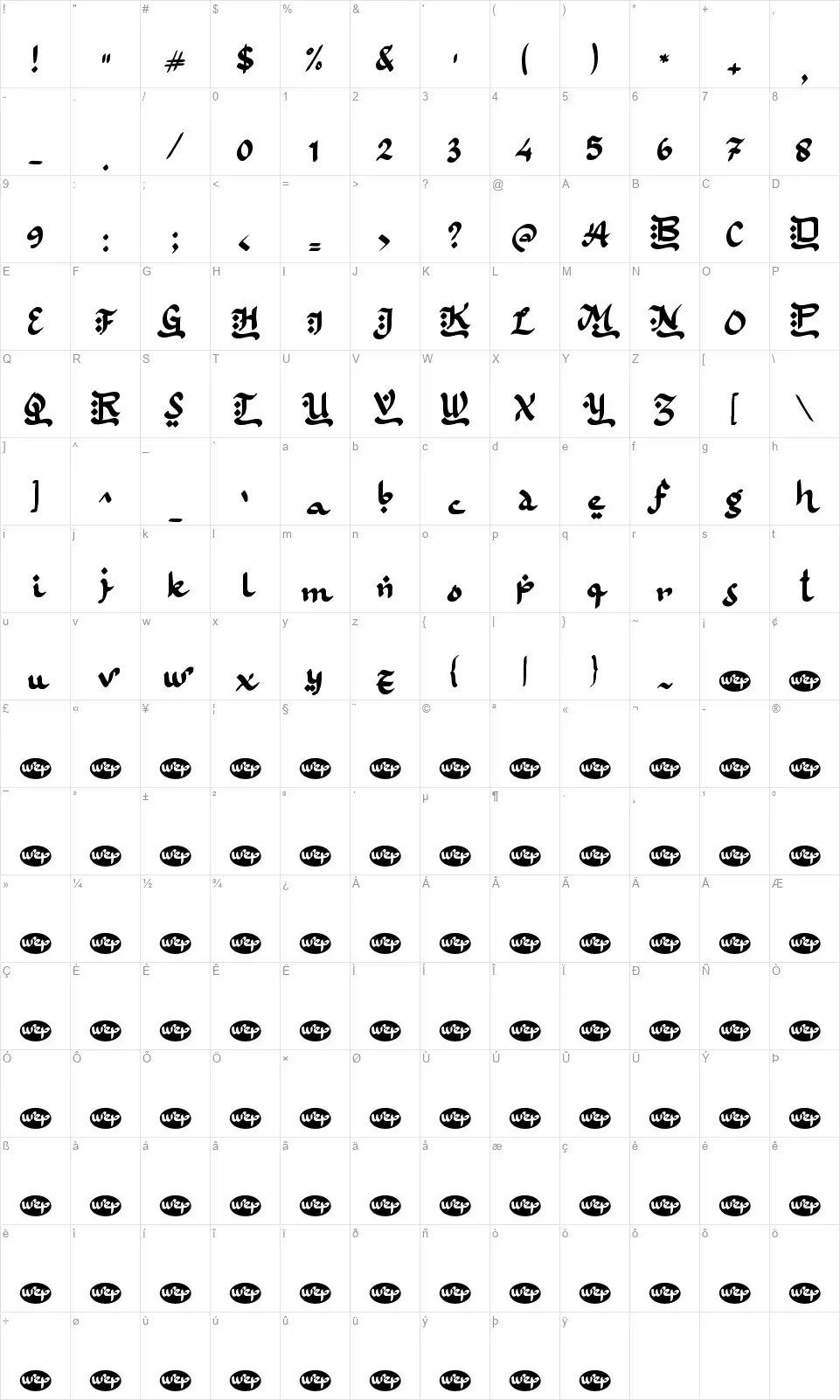 B Bulan Rajabfont character map