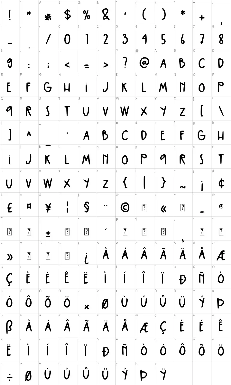 Baby Mayora Slabfont character map
