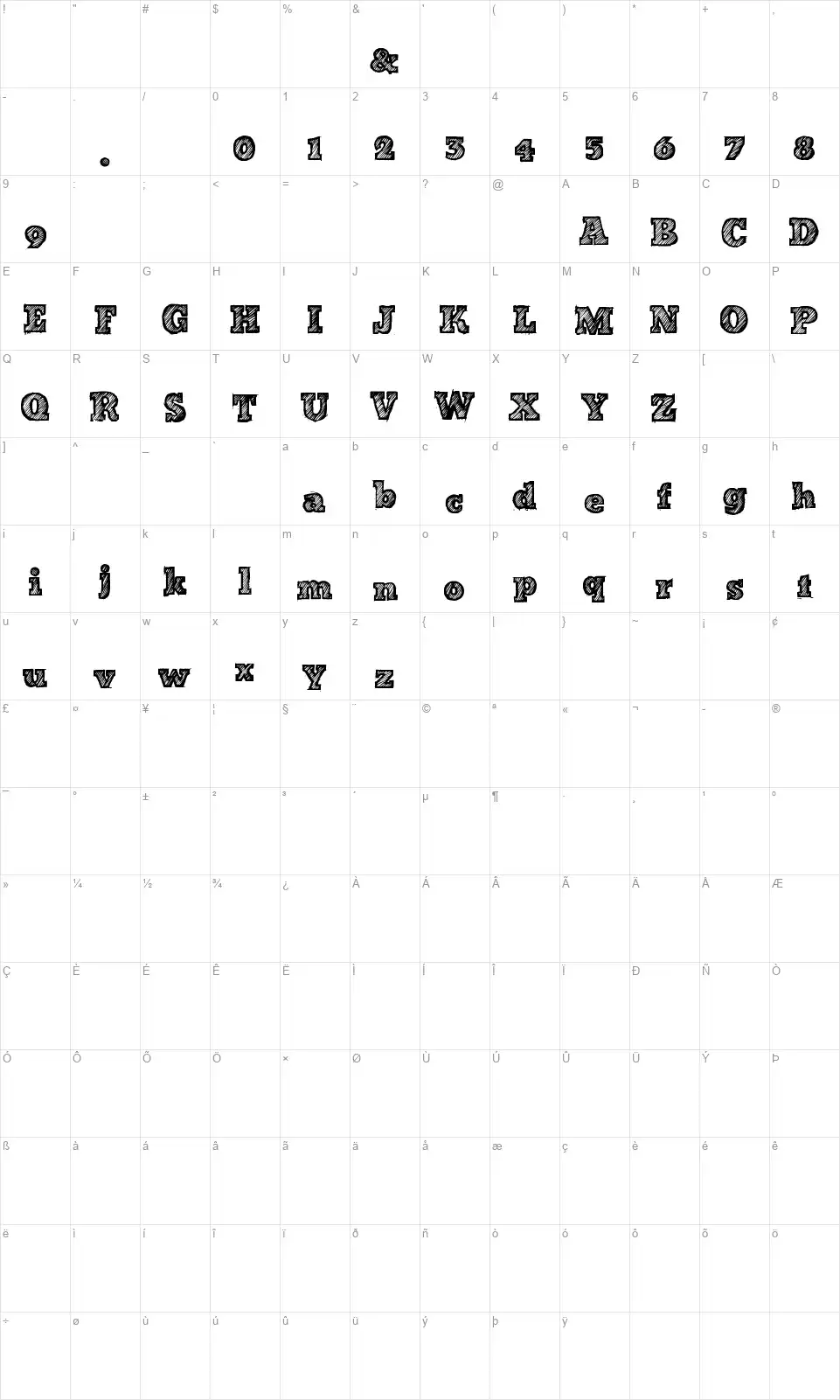 Bad Stripedfont character map