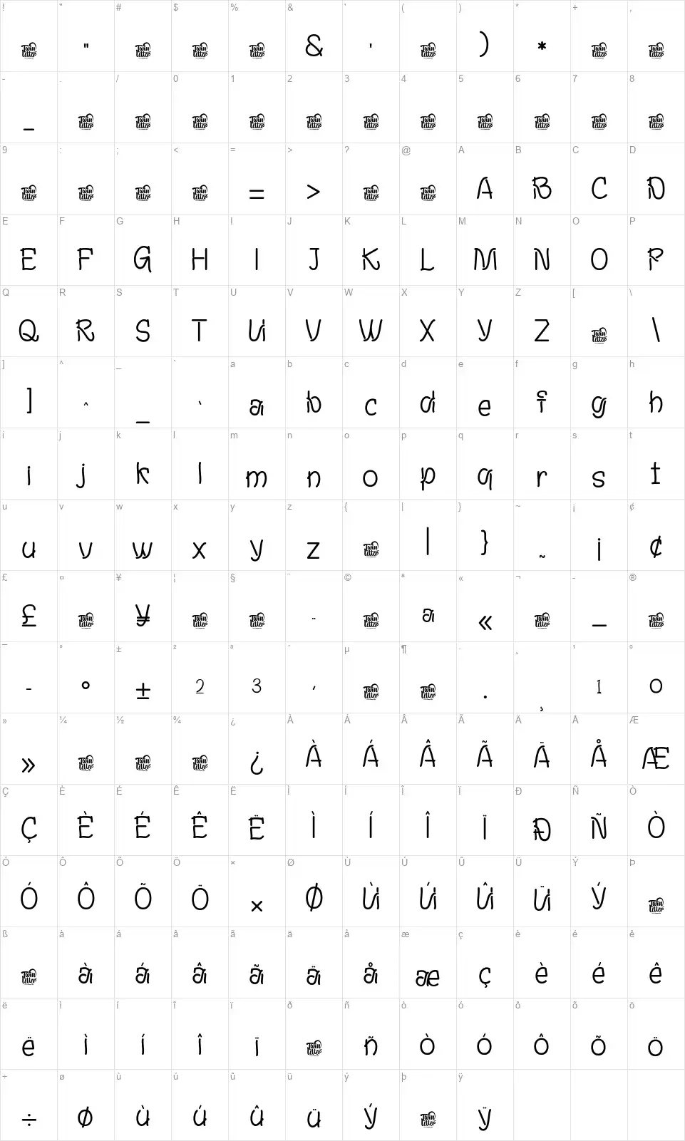 Bagiant Guongfont character map