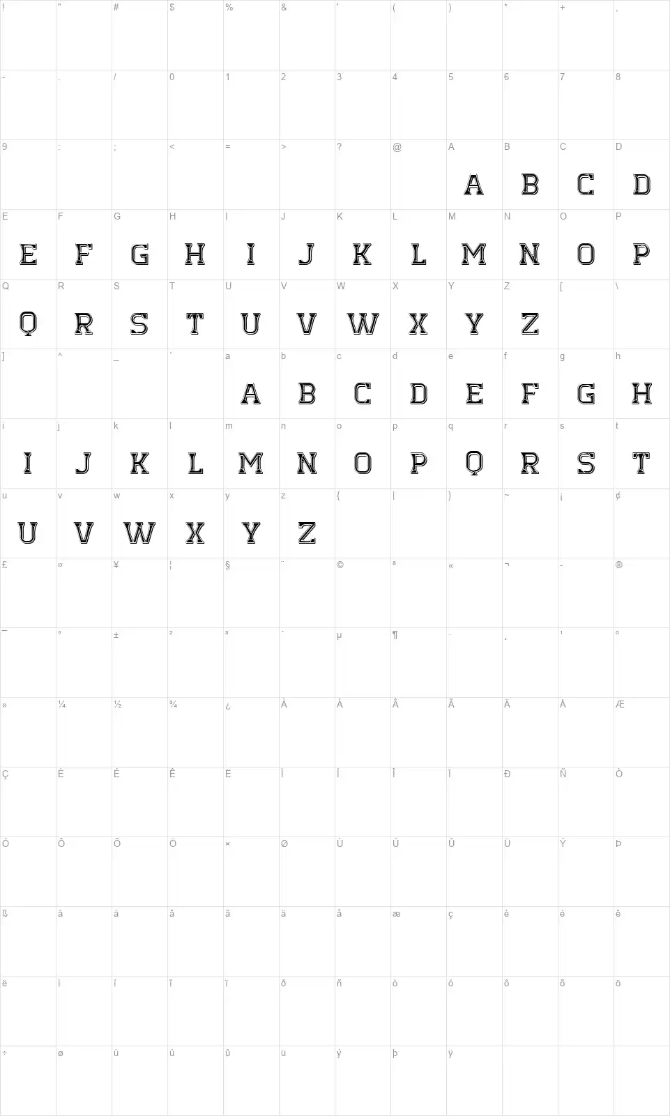 Baharfont character map