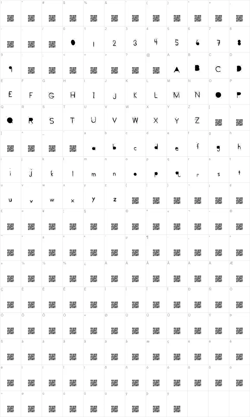 Bang Partyfont character map