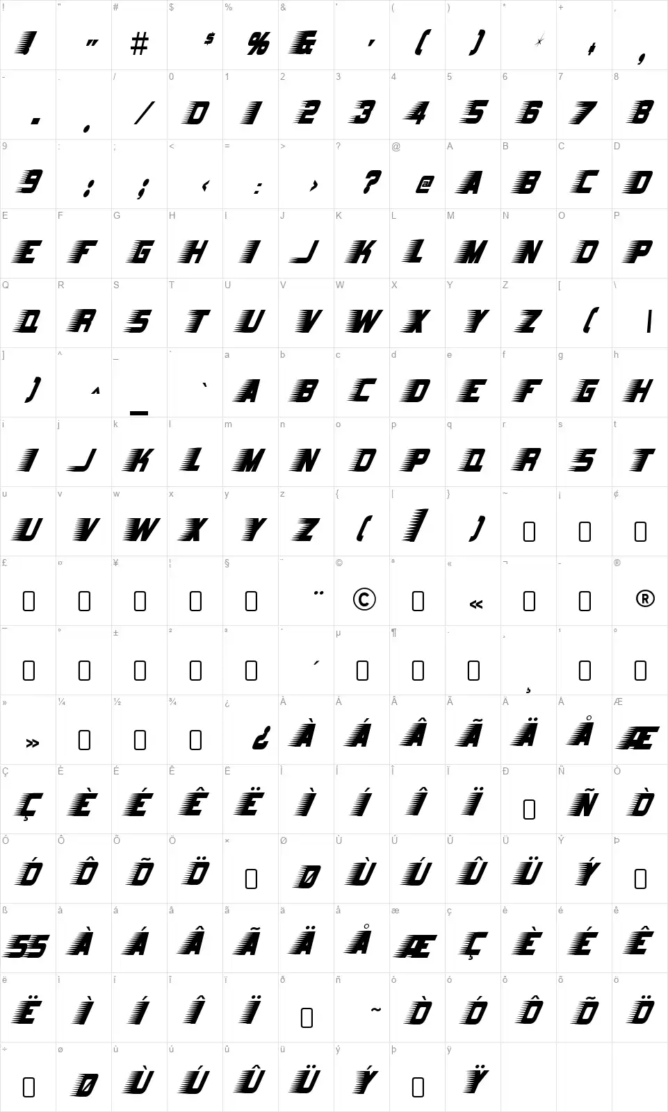 Barbatrickfont character map