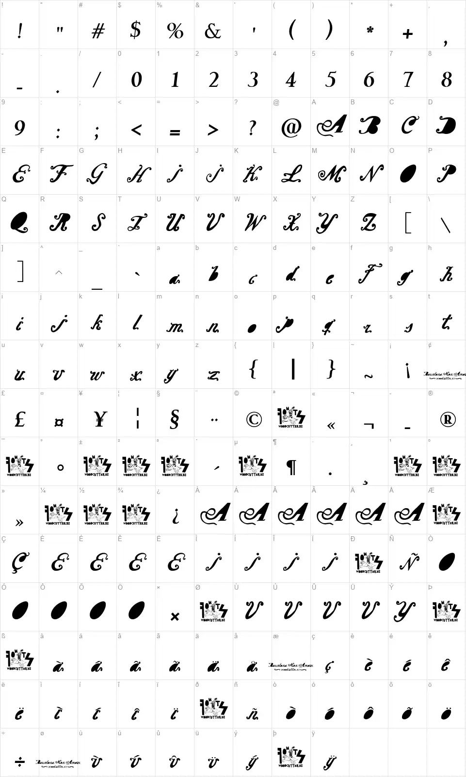 Barcelona Mon Amourfont character map