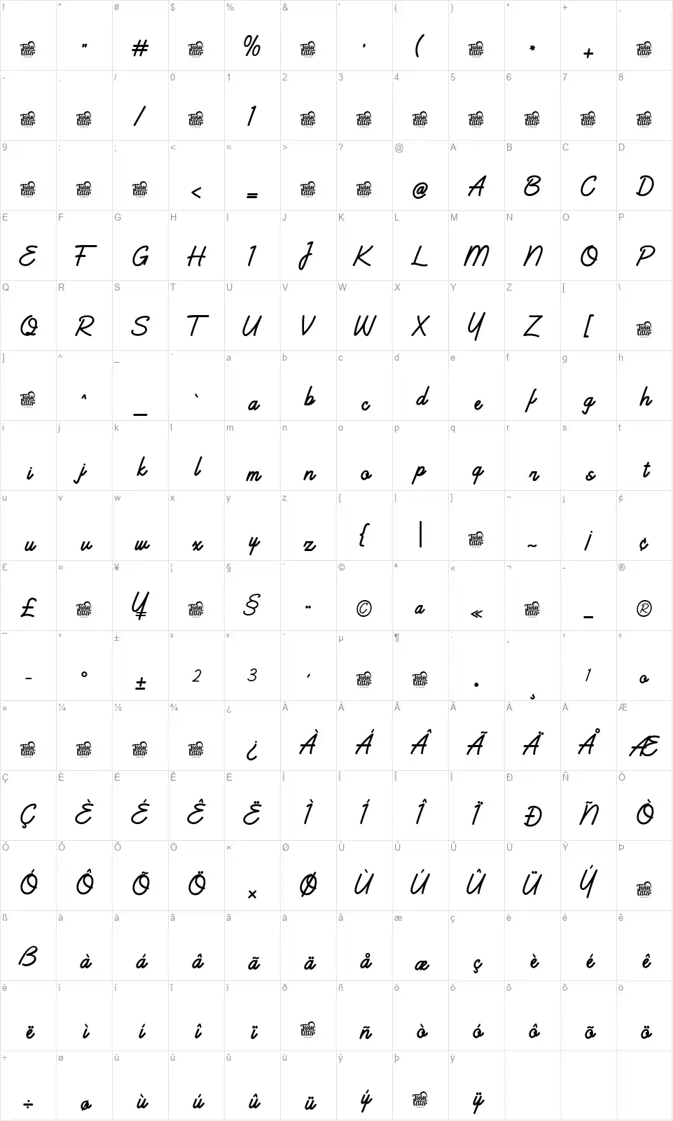 Bashatsfont character map