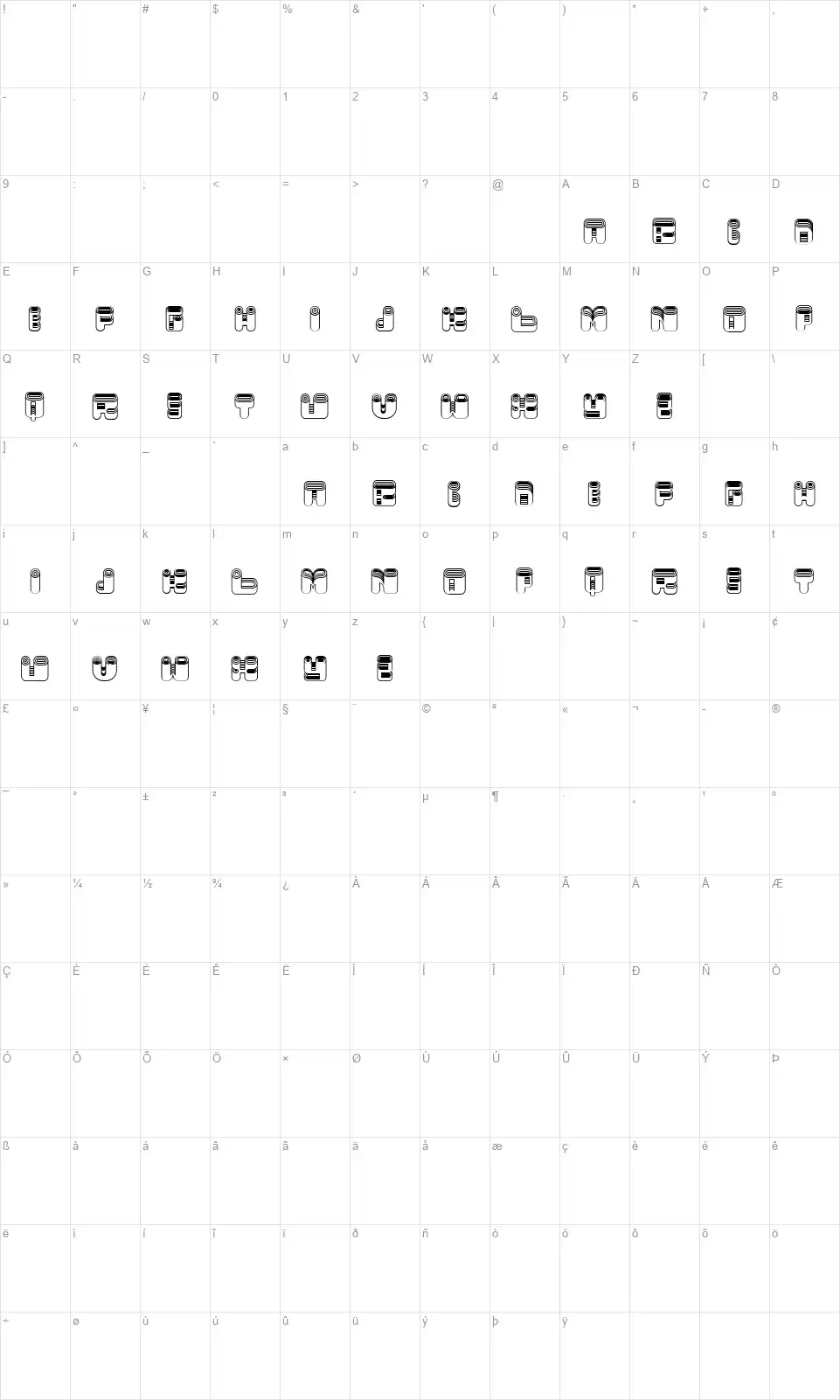 Bathosfont character map
