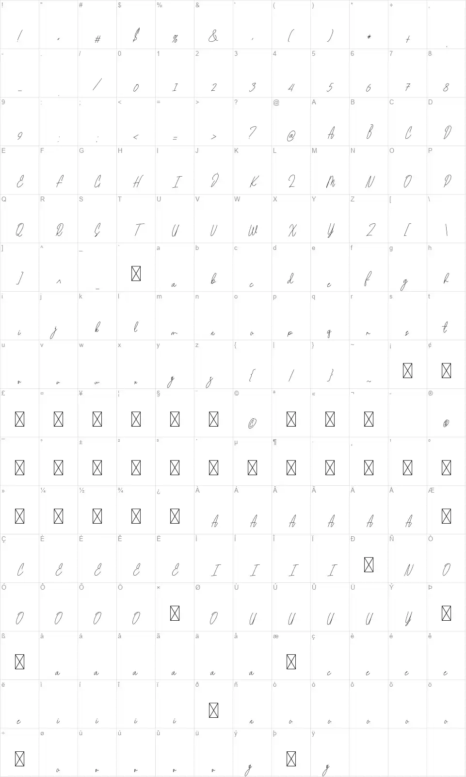 Beam Visionary Signaturefont character map