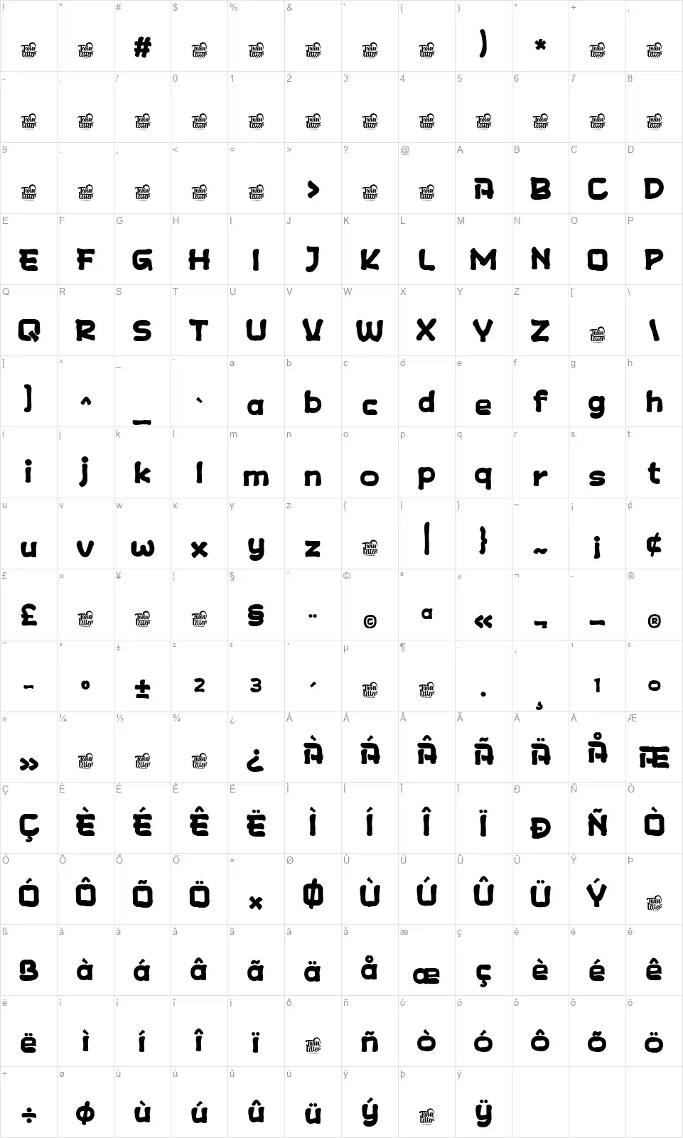 Belank Qichafont character map