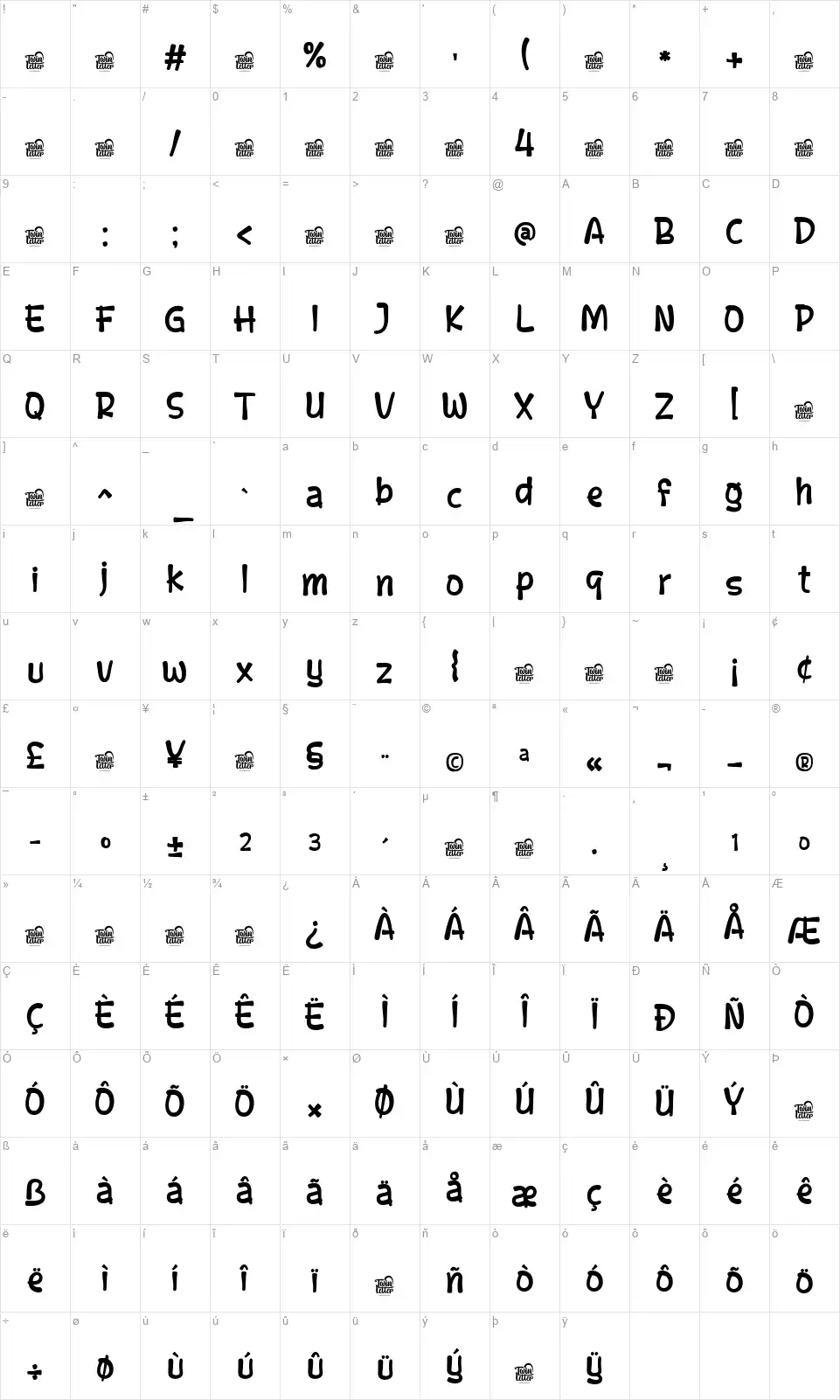 Belayofont character map
