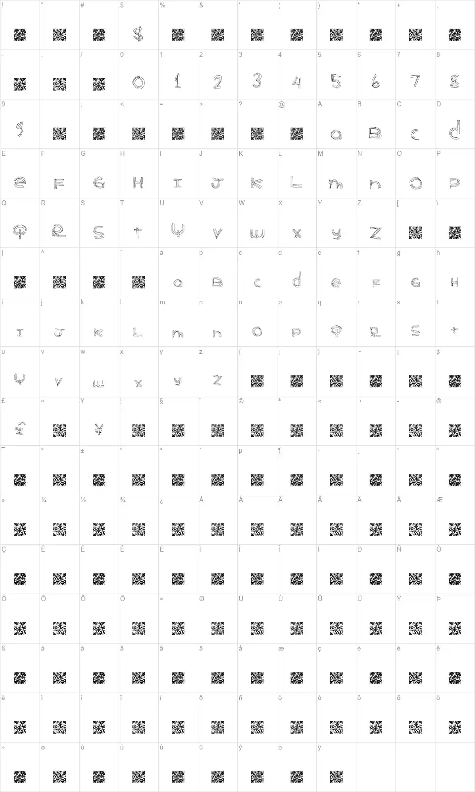 Bender Linesfont character map