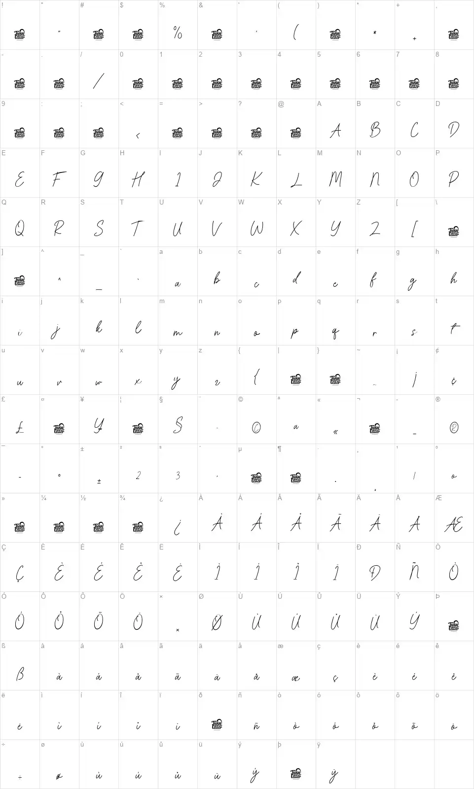 Beyhatifont character map