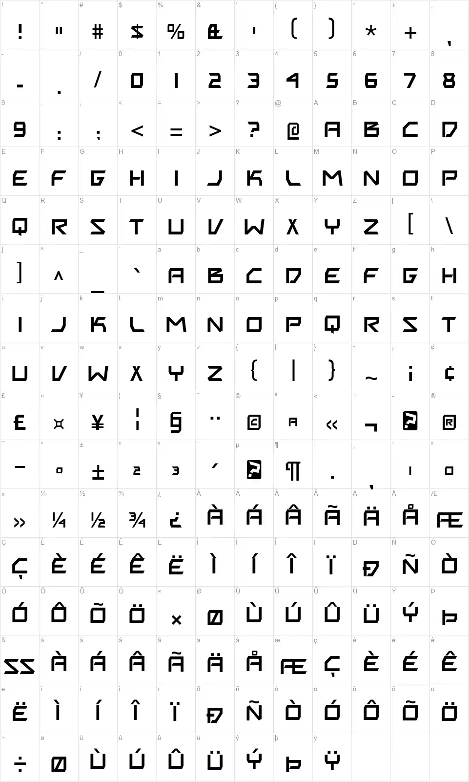 BitingMyNails-Regularfont character map