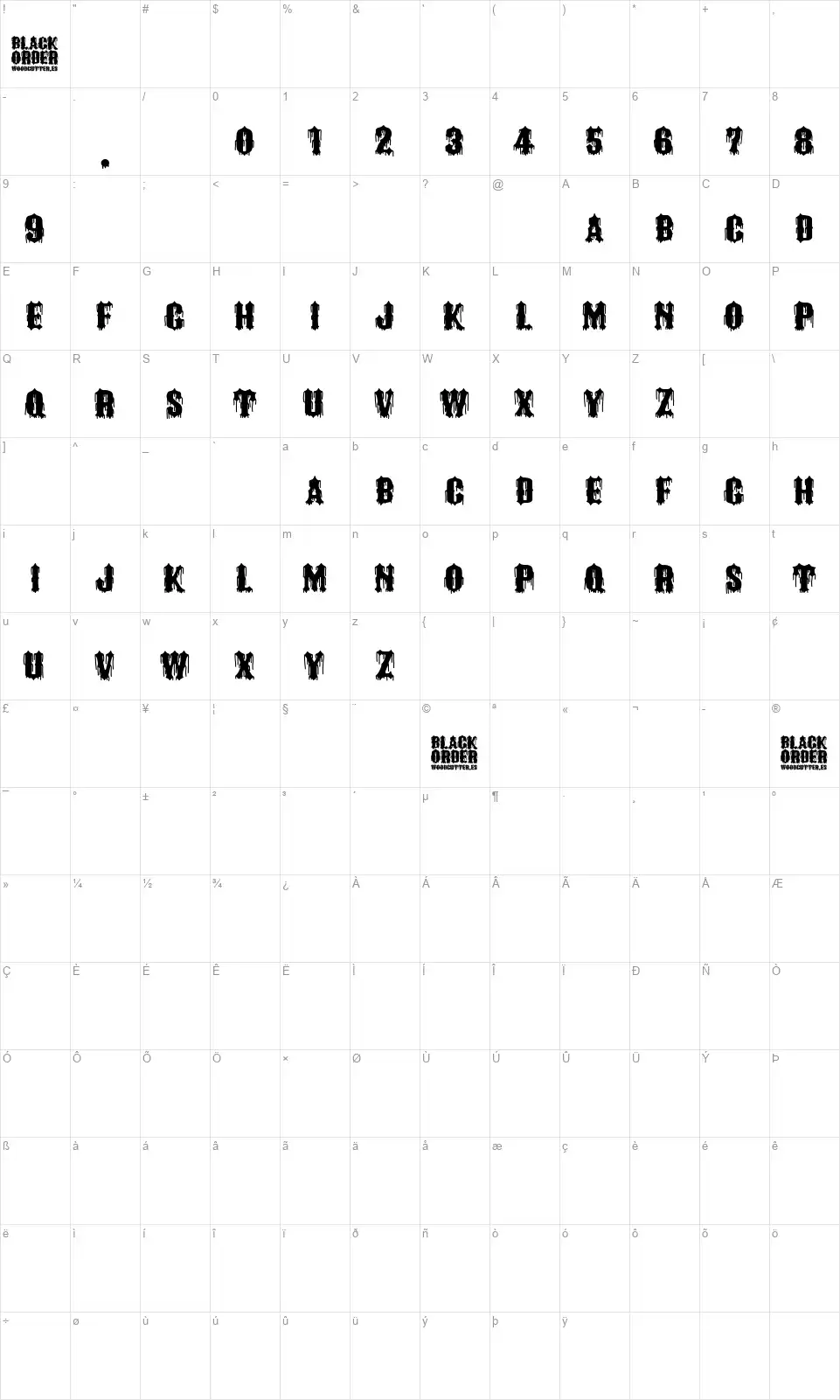 Black Orderfont character map