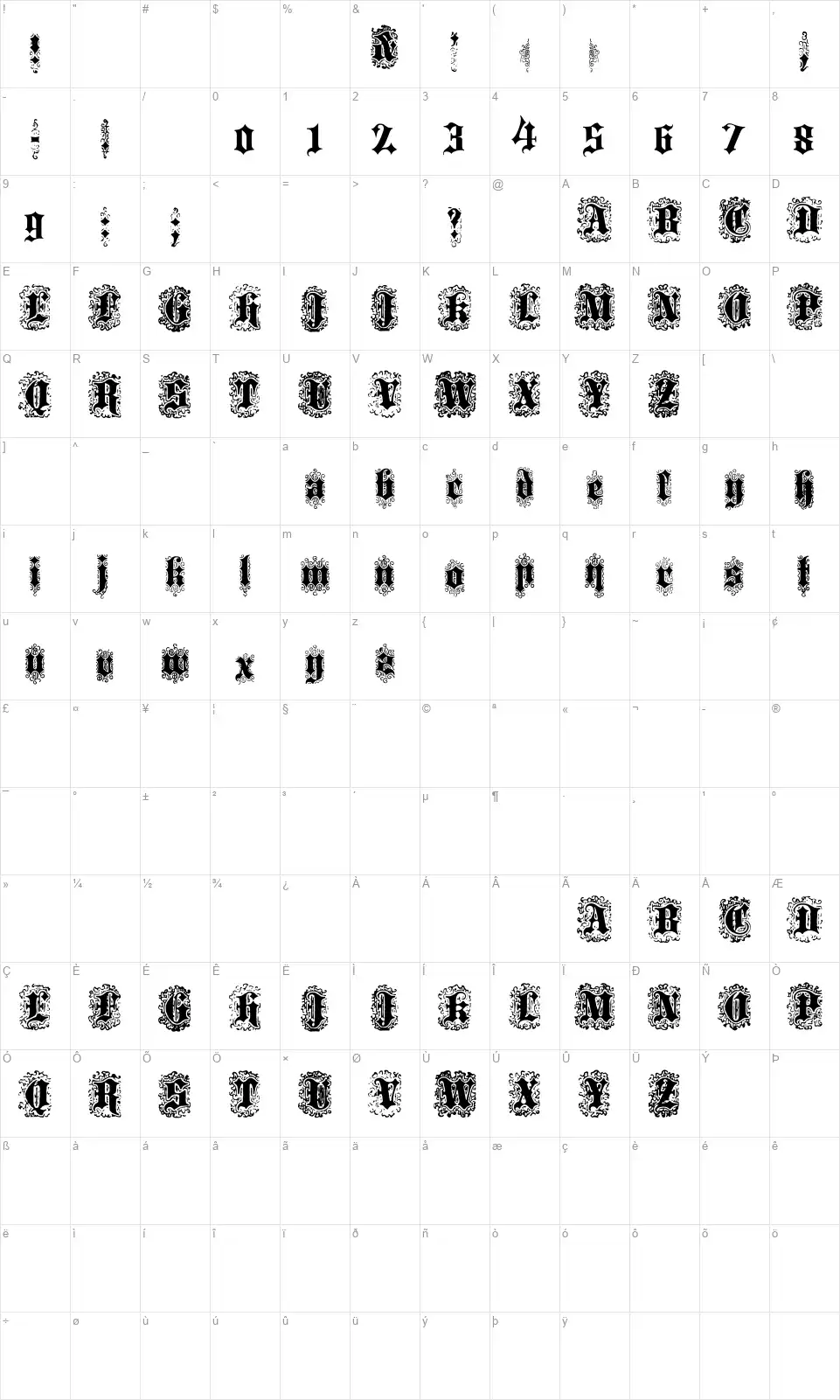 Black Ornamented, No. 532font character map