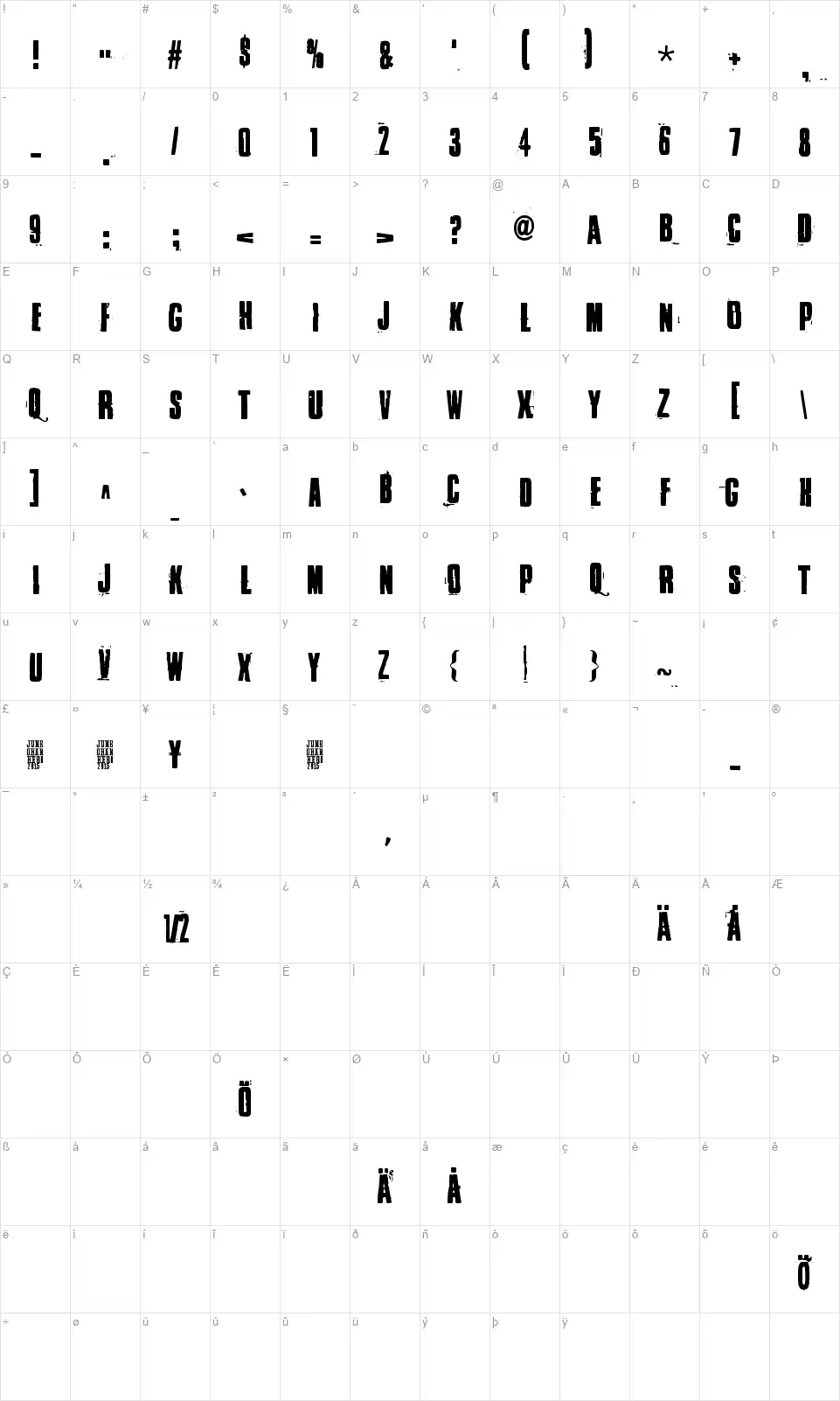Blacklistfont character map