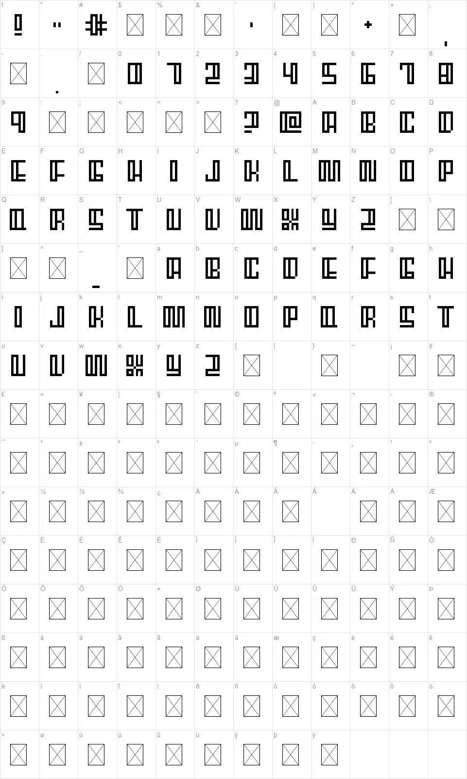 Bloacfont character map