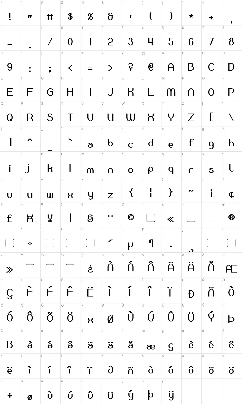 Bloomingworthfont character map