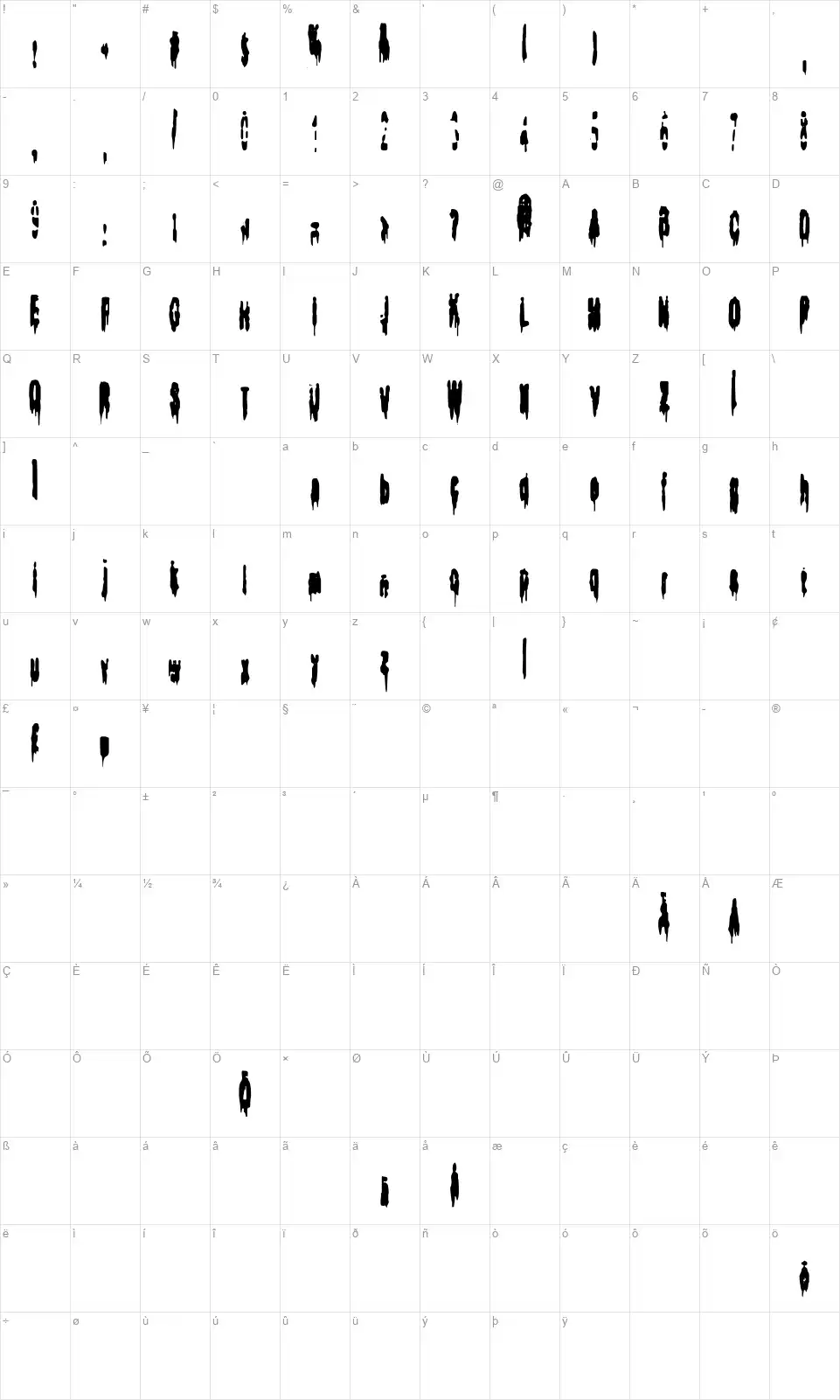 Bodybagfont character map