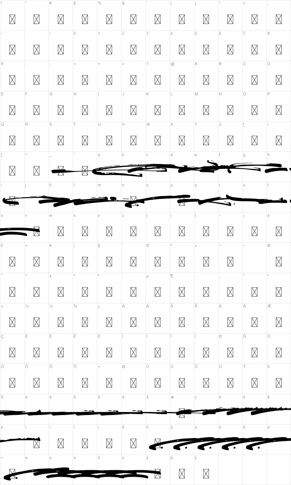 Bosthon Brushfont character map