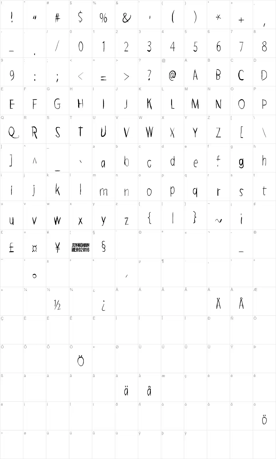 Brief Moment Betweenfont character map