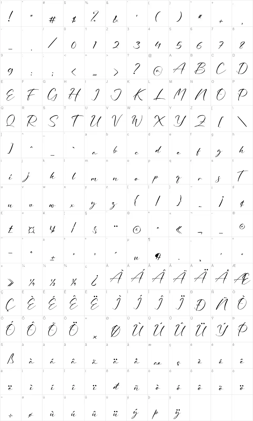 Bright Rosefont character map