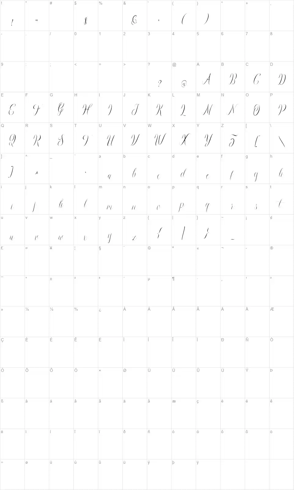 Brightdayfont character map