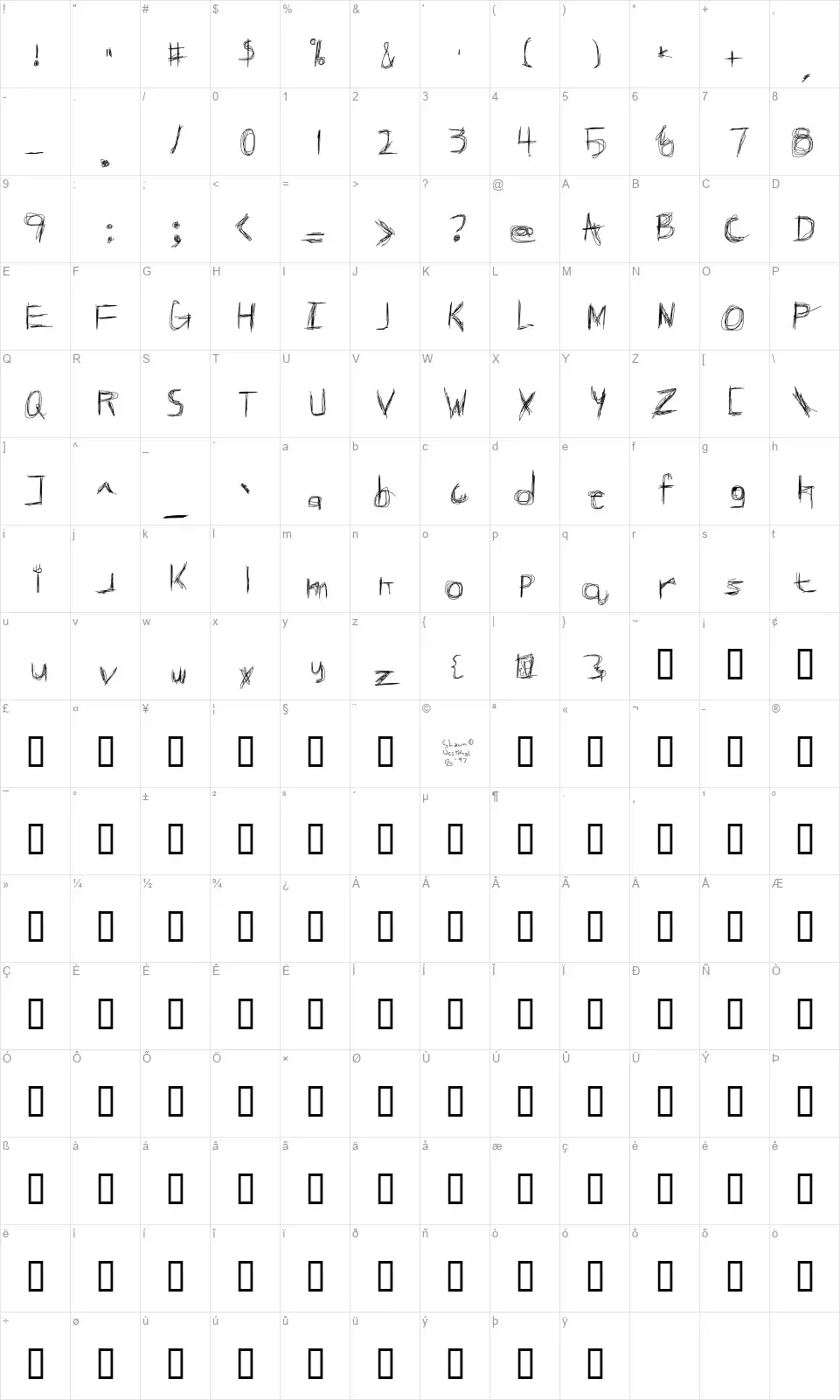 Broken Phone Nailsfont character map