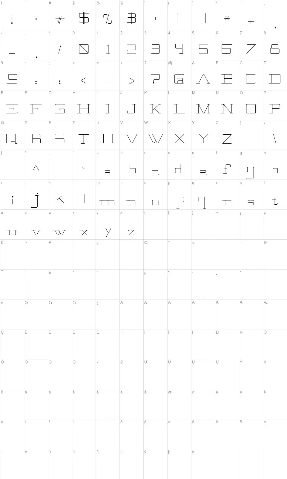 Brooklynfont character map