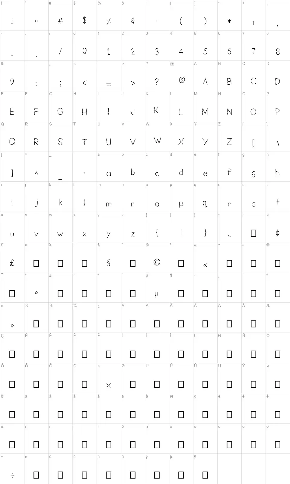 Burst Bubblefont character map