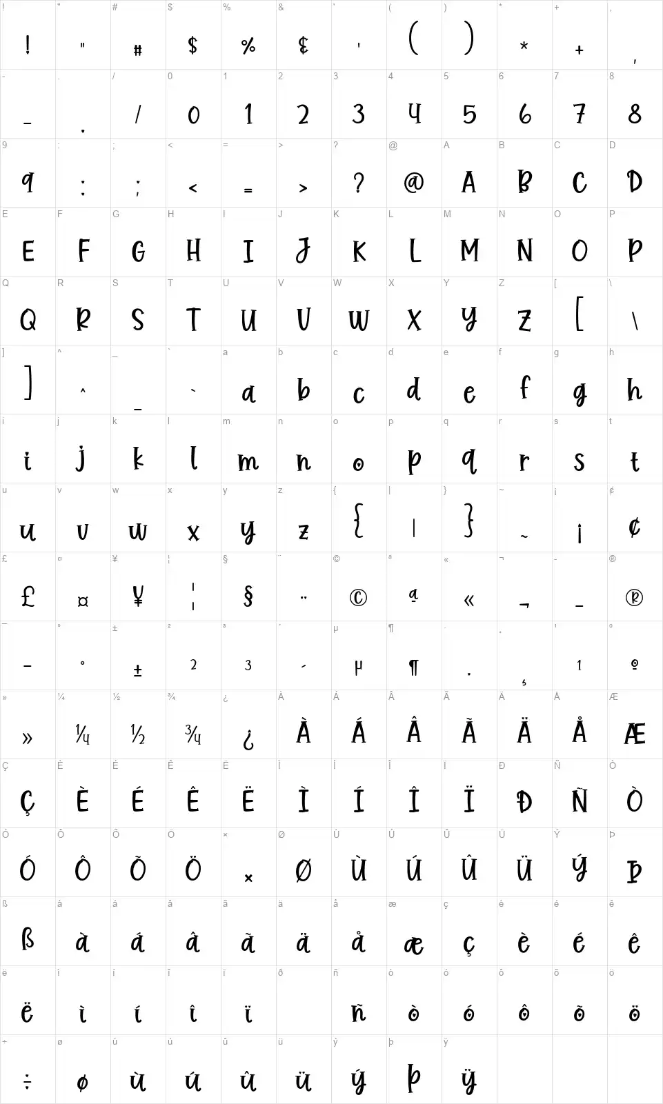 Calm Down Beibehfont character map