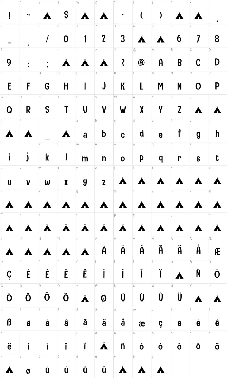 Camping Holidayfont character map