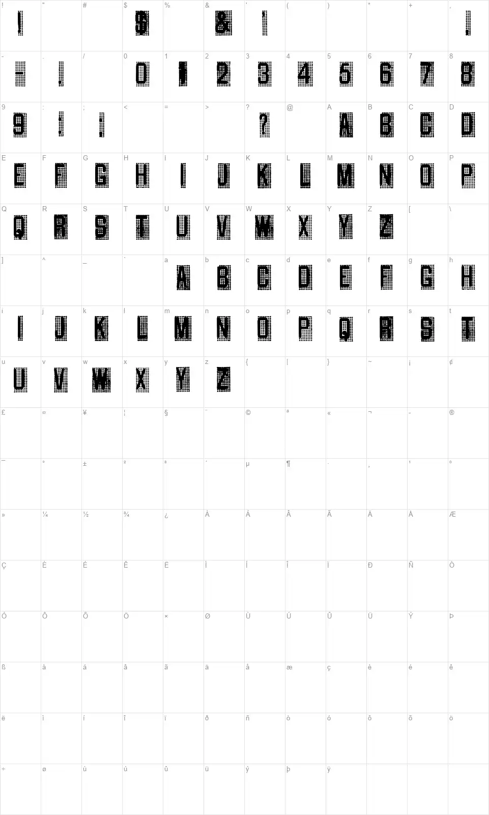 Cane Gothic Karakter haritası Cane Gothicfont character map