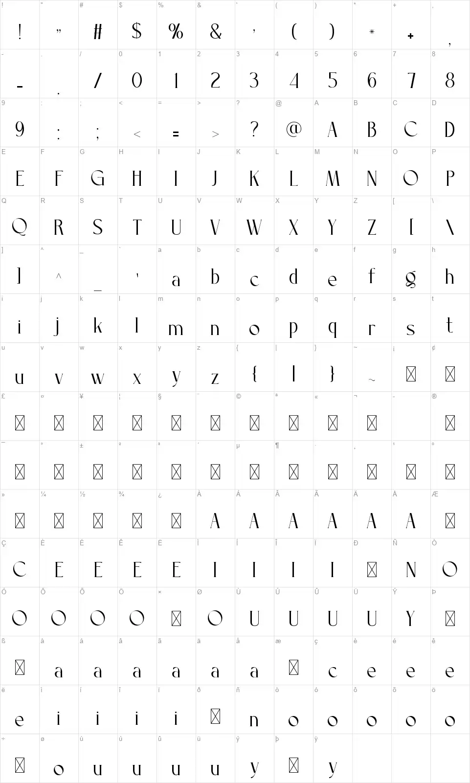 Casagrandefont character map